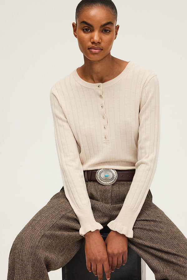 EDORA NATUREL GOLD TONE BUTTONS FINE RIBBED SWEATER