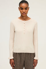 EDORA NATUREL GOLD TONE BUTTONS FINE RIBBED SWEATER