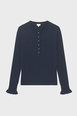 EDORA NAVY GOLD TONE BUTTONS FINE RIBBED SWEATER