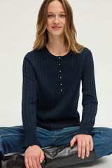 EDORA NAVY GOLD TONE BUTTONS FINE RIBBED SWEATER