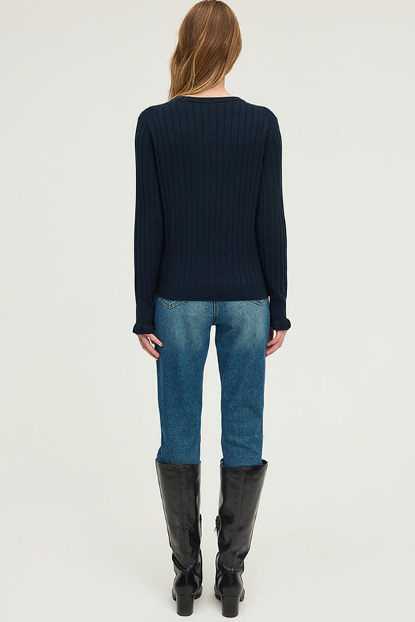 EDORA NAVY GOLD TONE BUTTONS FINE RIBBED SWEATER