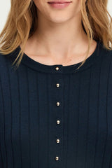 EDORA NAVY GOLD TONE BUTTONS FINE RIBBED SWEATER