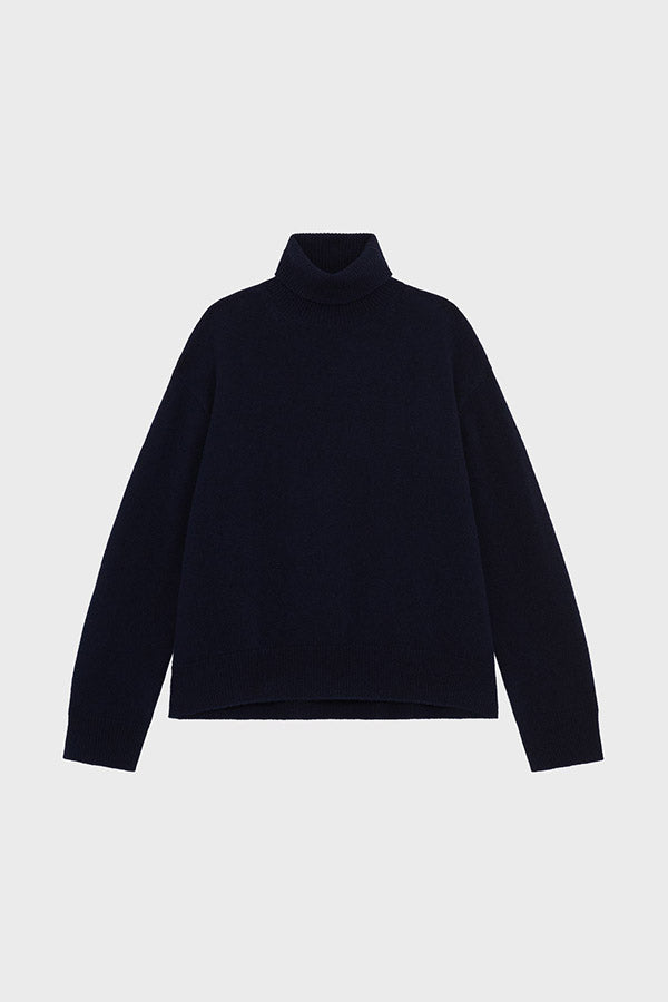 EVANA NAVY WOOL TURTLENECK SWEATER