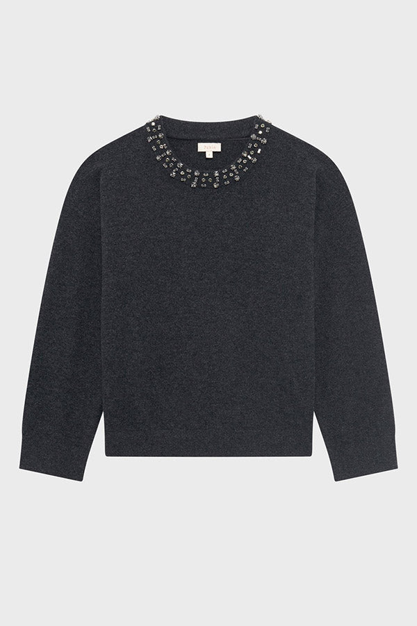 EDIA WOOL RHINESTONE COLLAR SWEATER