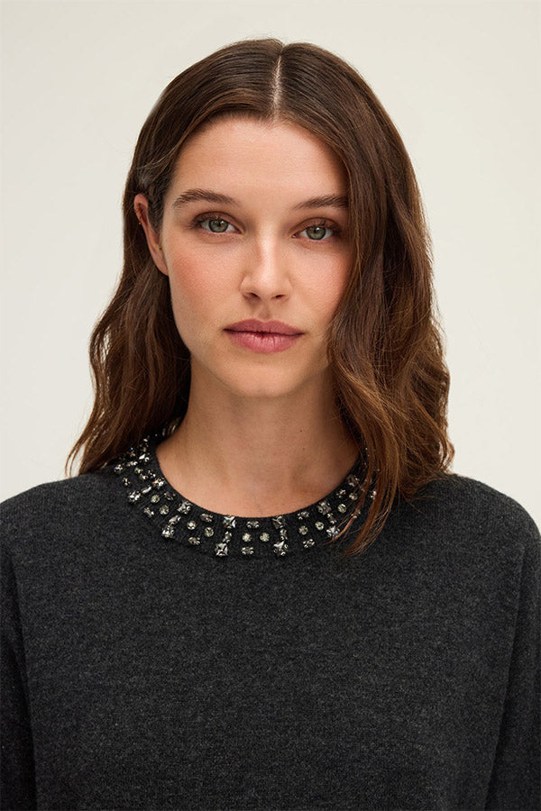 EDIA WOOL RHINESTONE COLLAR SWEATER