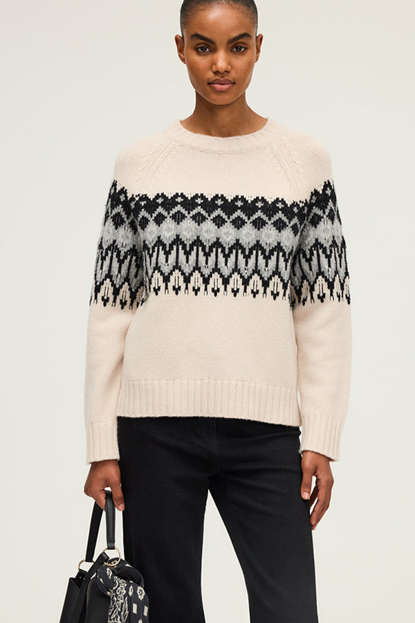 ELYSIA V-NECK JACQUARD PATTERN WOOL SWEATER
