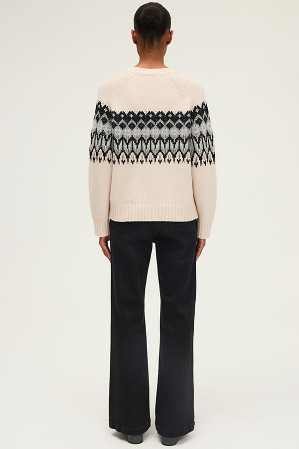 ELYSIA V-NECK JACQUARD PATTERN WOOL SWEATER