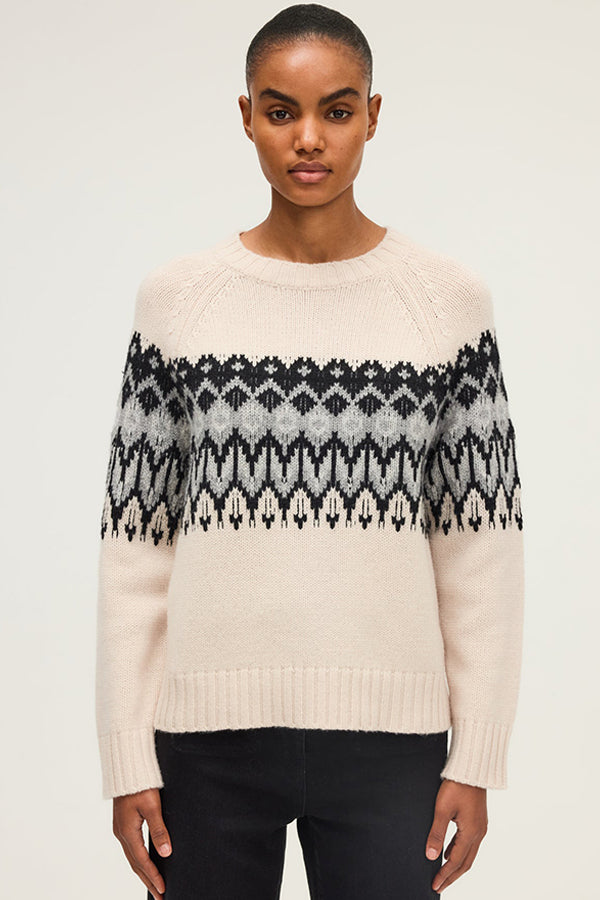 ELYSIA V-NECK JACQUARD PATTERN WOOL SWEATER