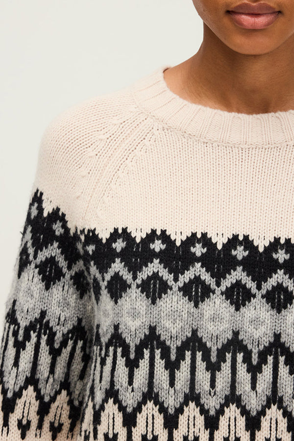 ELYSIA V-NECK JACQUARD PATTERN WOOL SWEATER