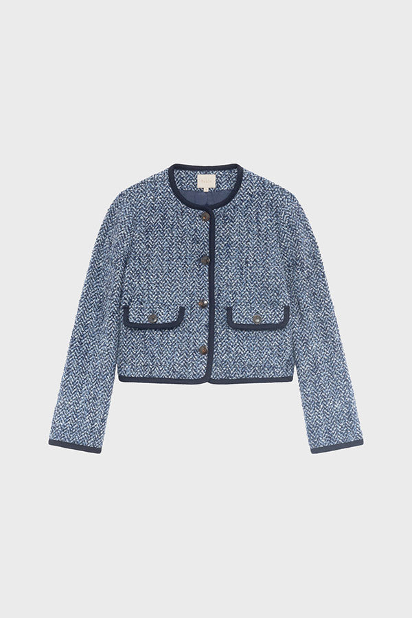 NAILA COLLARLESS HERRINGBONE JACKET