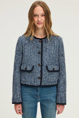 NAILA COLLARLESS HERRINGBONE JACKET