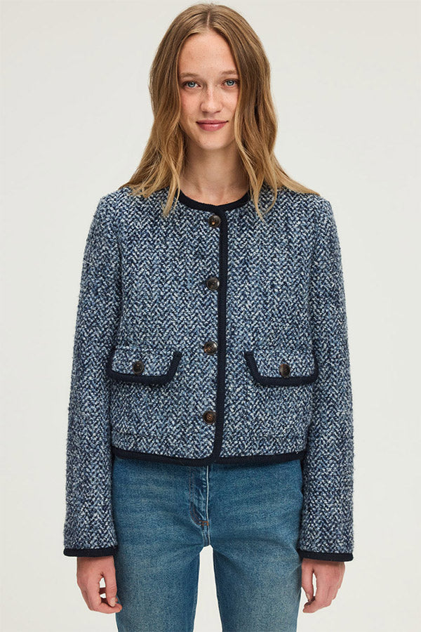 NAILA COLLARLESS HERRINGBONE JACKET