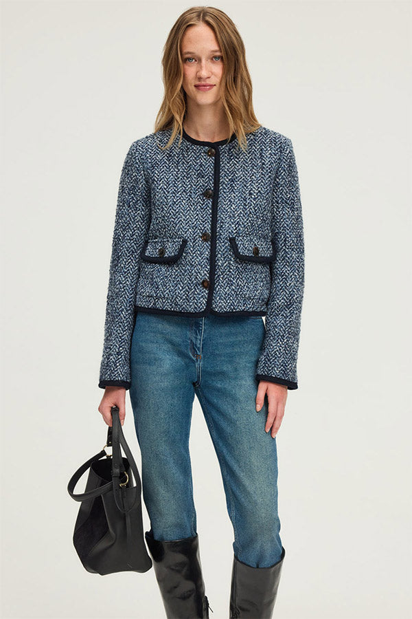 NAILA COLLARLESS HERRINGBONE JACKET