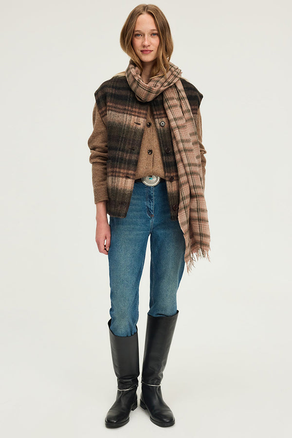 NOURA CHECKED SLEEVELESS JACKET