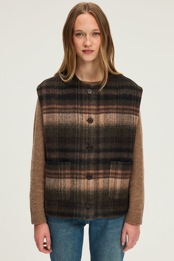 NOURA CHECKED SLEEVELESS JACKET