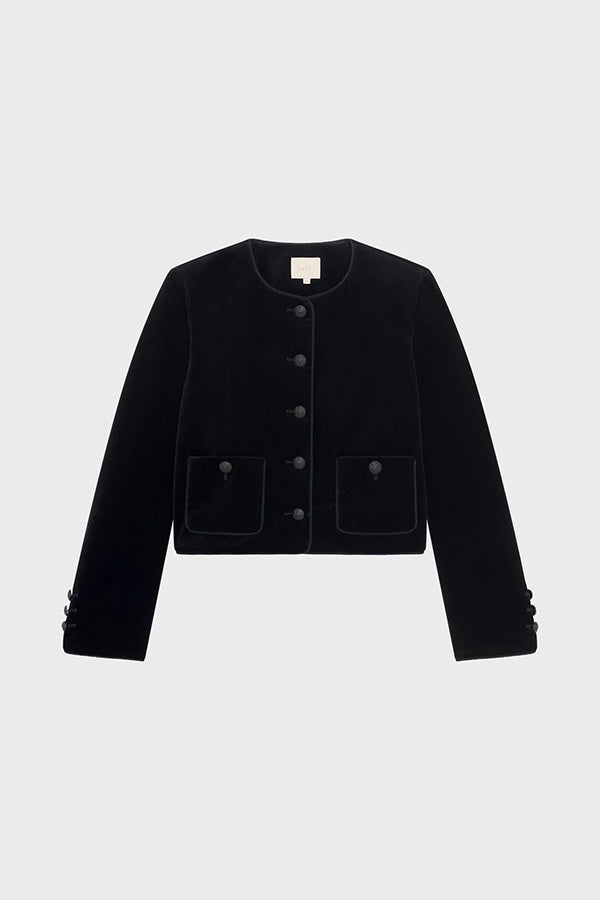 NOA COLLARLESS VELVET SHORT JACKET