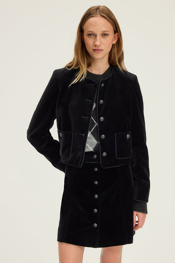 NOA COLLARLESS VELVET SHORT JACKET