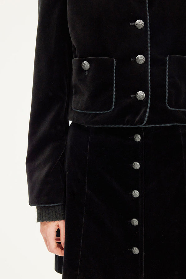 NOA COLLARLESS VELVET SHORT JACKET