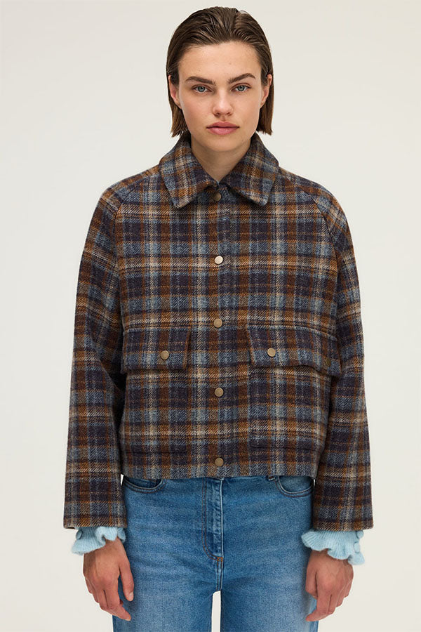 NELIA WOOL CHECK SHORT JACKET