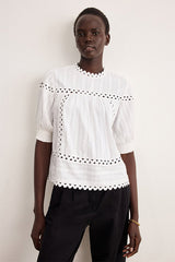 CORAL EMBROIDERED COTTON BLOUSE