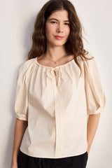 CERISE ELASTICATED COTTON NECKLINE BLOUSE