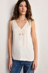 CHRISTELLE ECRU FLUID EMBROIDERY TOP