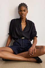 CORALINE BLACK FLOWING RUFFLES BLOUSE