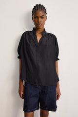 CORALINE BLACK FLOWING RUFFLES BLOUSE