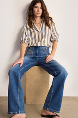 CAYLA STRIPED RUFFLED BLOUSE