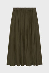 NAIA GREEN PLEATED SATIN MIDI SKIRT