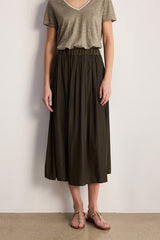 NAIA GREEN PLEATED SATIN MIDI SKIRT