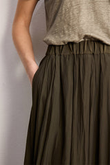 NAIA GREEN PLEATED SATIN MIDI SKIRT