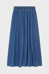 NINAE PLEATED DENIM MIDI SKIRT
