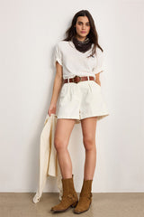 BAHYA ECRU DENIM PLEATED SHORTS