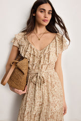 ARLENE ROPE RUFFLES LONG FLORAL DRESS