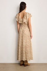ARLENE ROPE RUFFLES LONG FLORAL DRESS