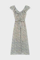 ARLENE BLUE RUFFLES LONG FLORAL DRESS