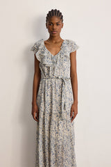 ARLENE BLUE RUFFLES LONG FLORAL DRESS