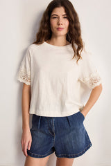 THANA WHITE EMBROIDERED SLEEVES COTTON TSHIRT