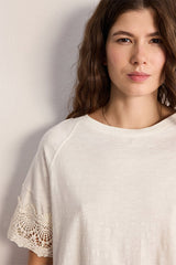 THANA WHITE EMBROIDERED SLEEVES COTTON TSHIRT
