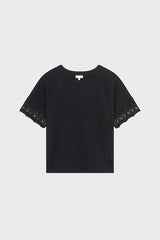 THANA BLACK EMBROIDERED SLEEVES COTTON TSHIRT