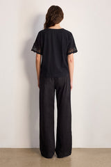 THANA BLACK EMBROIDERED SLEEVES COTTON TSHIRT