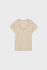 TINAEL NATURAL VNECK LINEN LUREX TSHIRT