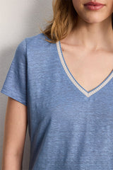 TINAEL BLUESKY VNECK LINEN LUREX TSHIRT