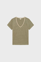 TINAEL GREEN VNECK LINEN LUREX TSHIRT