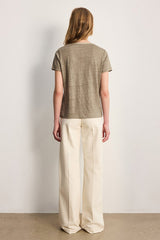 TINAEL GREEN VNECK LINEN LUREX TSHIRT
