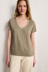 TINAEL GREEN VNECK LINEN LUREX TSHIRT