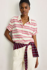 TAMARA PINK STRIPED COTTON BLEND POLO SHIRT