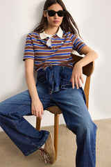 TAMARA TAUPE STRIPED COTTON BLEND POLO SHIRT