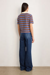 TAMARA TAUPE STRIPED COTTON BLEND POLO SHIRT